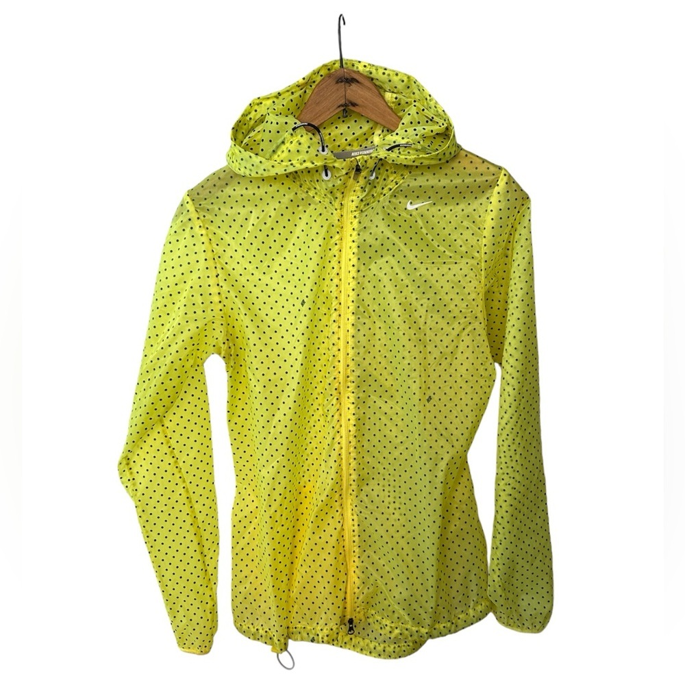 Nike | Women’s lemon yellow translucent zip front running jacket black dots, S